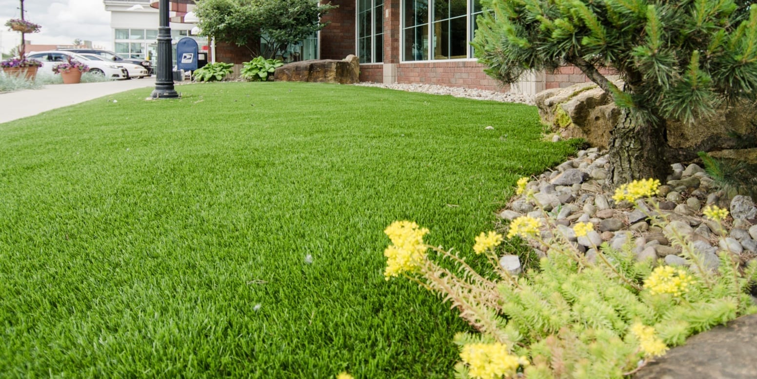 ForeverLawn artificial grass installation at an Alliance commercial plaza