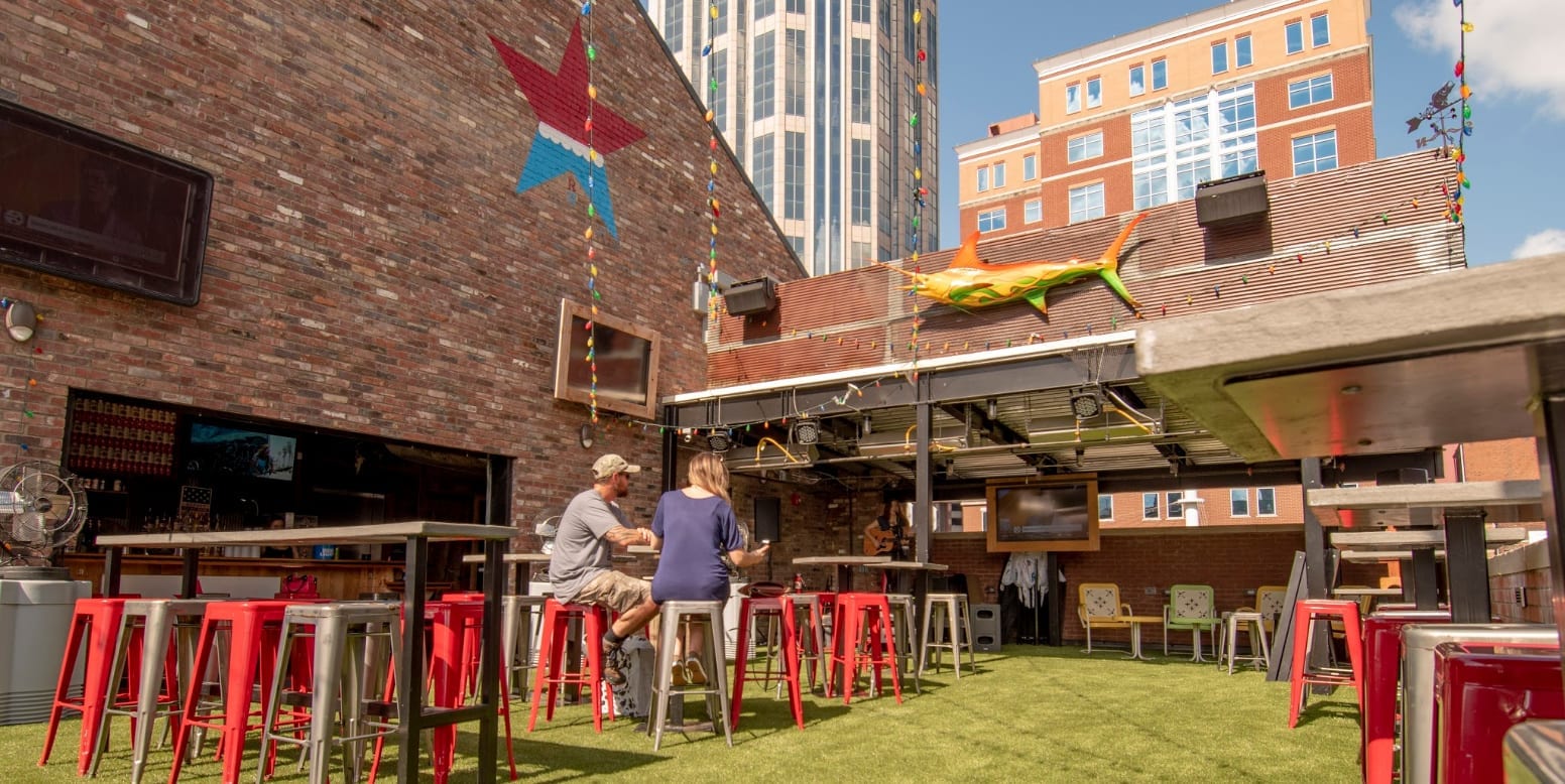 Redneck Riviera in Nashville, Tennessee, featuring Dupont™ ForeverLawn® Select VR on the rooftop