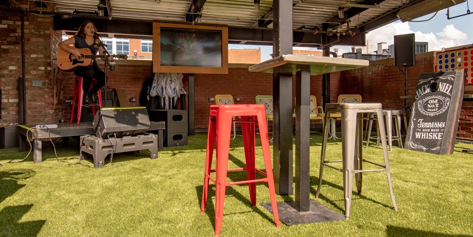 Redneck Riviera in Nashville, Tennessee, featuring Dupont™ ForeverLawn® Select VR on the rooftop