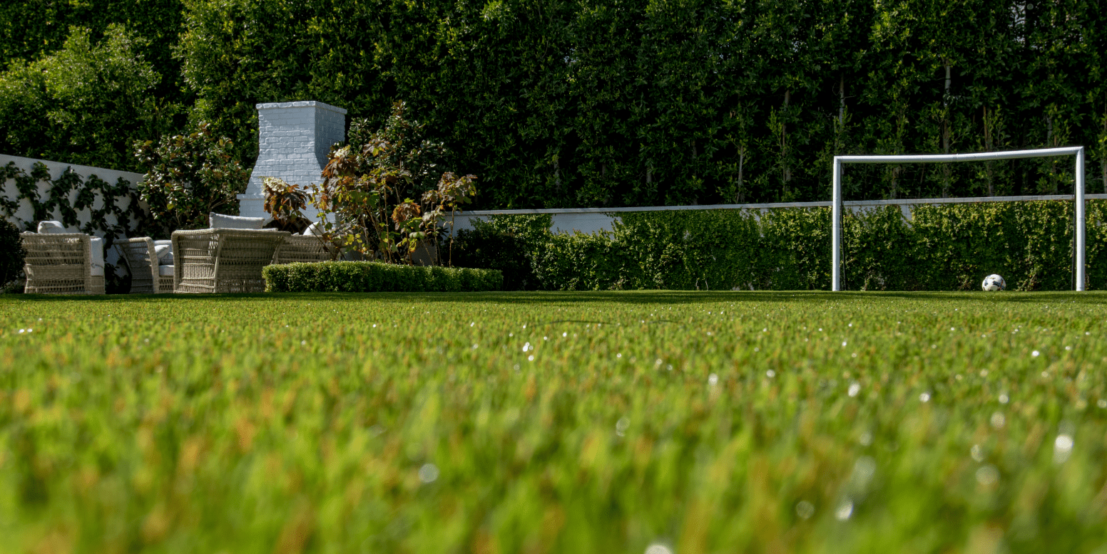 Jessica Capshaw and Christopher Gavigan’s backyard featuring ForeverLawn Fusion