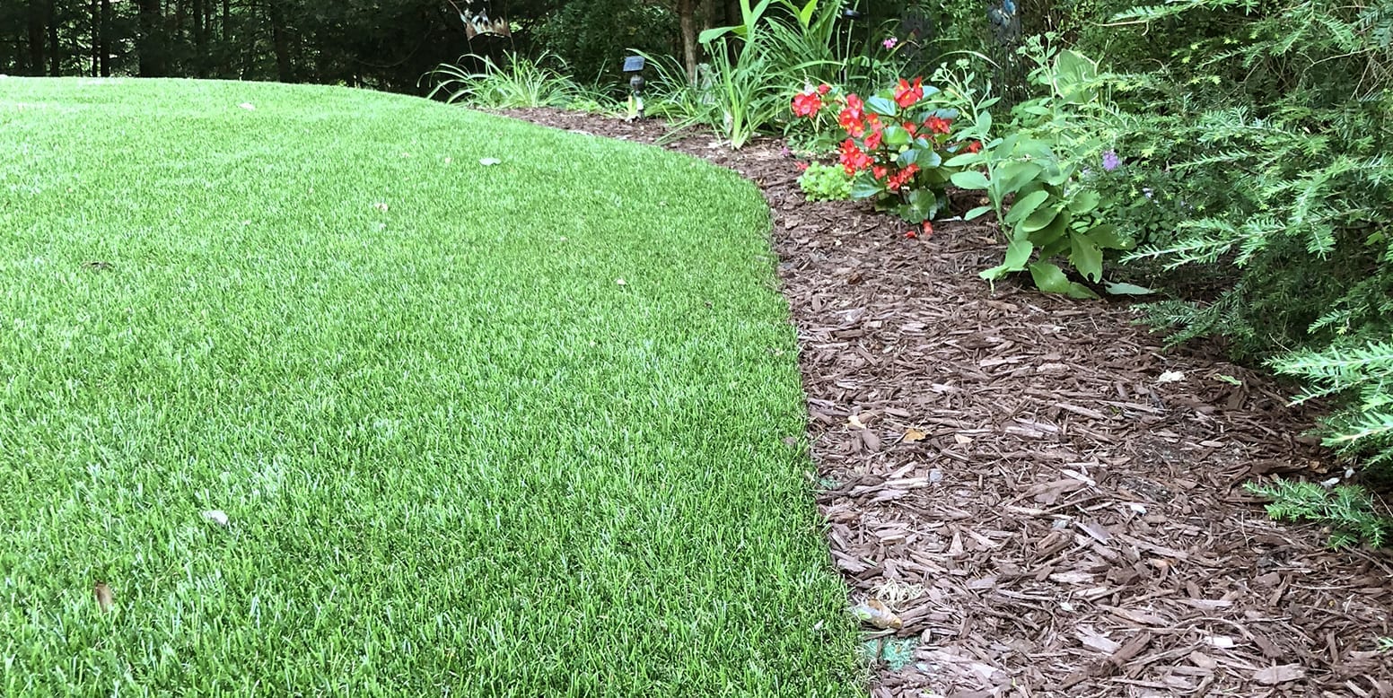 Residential backyard in Youngstown, Ohio, featuring DuPont™ ForeverLawn® Select LX