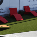Lounge area at Segra Stadium featuring ForeverLawn Fusion Pro artificial grass.