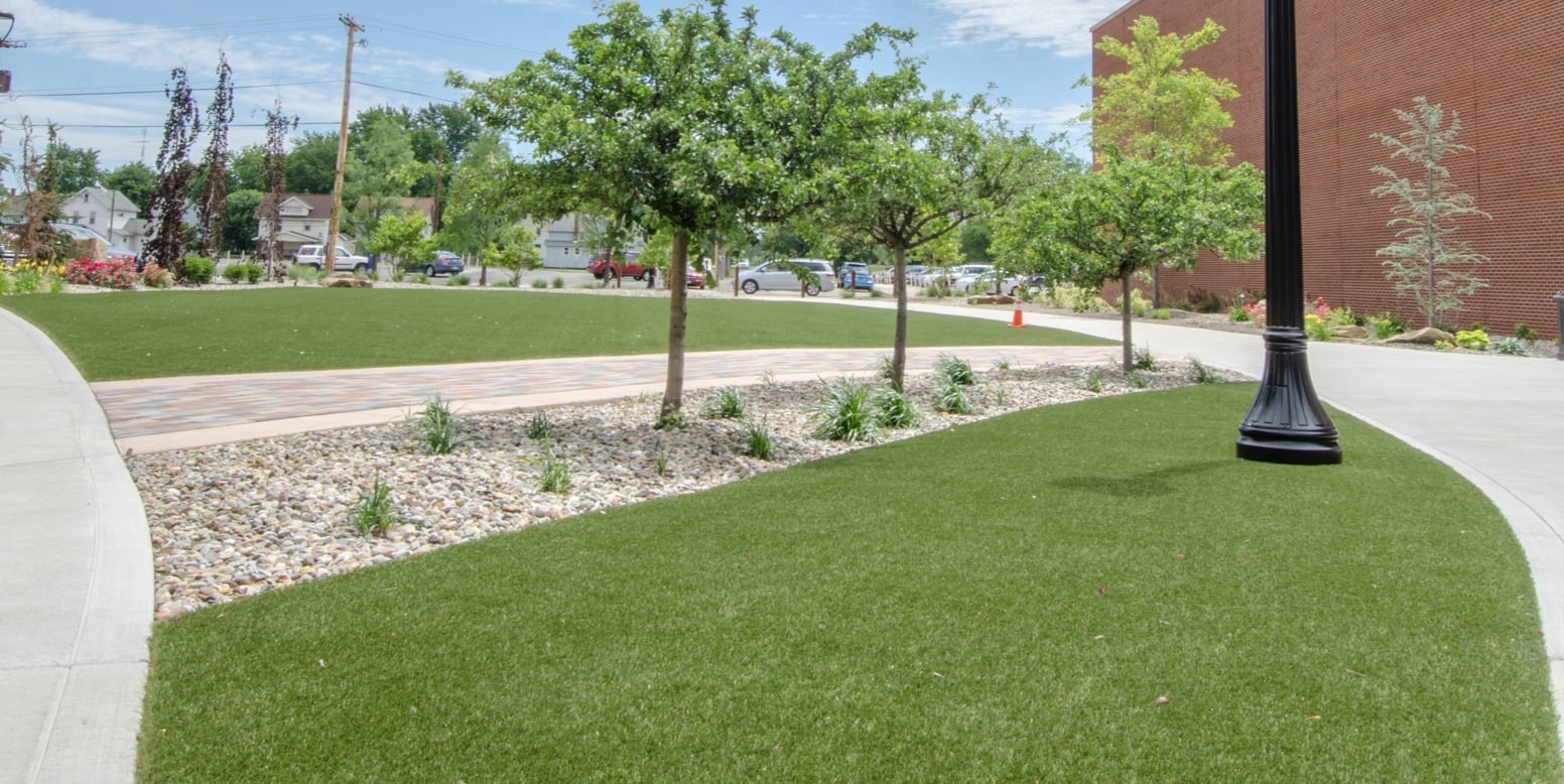 ForeverLawn artificial grass installation at TimkenSteel Idea Plaza