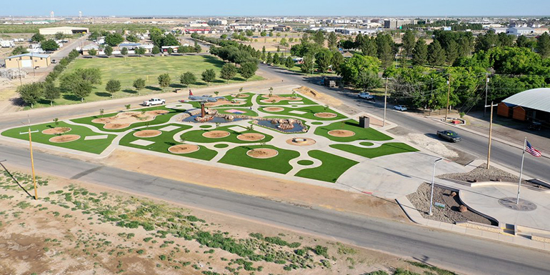 Veterans Memorial Park in Pecos, Texas, featuring DuPont™ ForeverLawn® Select HD synthetic grass