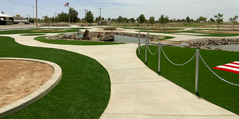 Veterans Memorial Park in Pecos, Texas, featuring DuPont™ ForeverLawn® Select HD synthetic grass