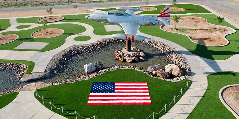 Veterans Memorial Park in Pecos, Texas, featuring DuPont™ ForeverLawn® Select HD synthetic grass