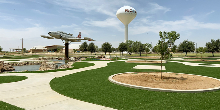 Veterans Memorial Park in Pecos, Texas, featuring DuPont™ ForeverLawn® Select HD synthetic grass