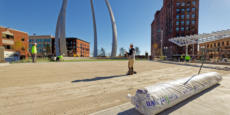 Centennial Plaza in Downtown Canton featuring ForeverLawn Landscape synthetic grass