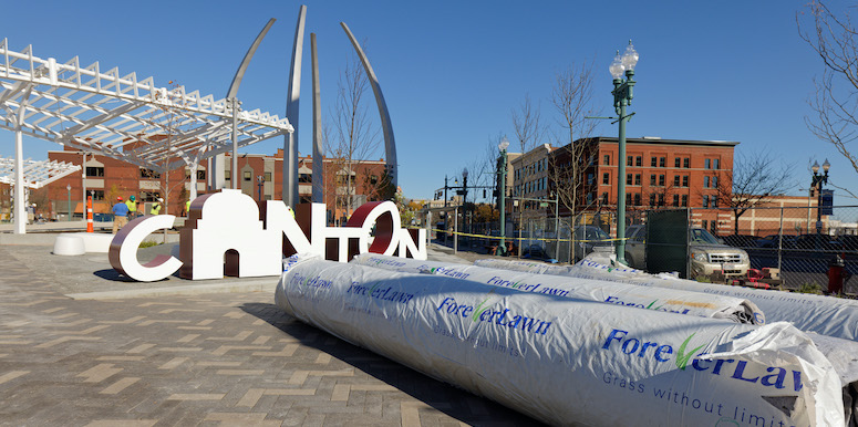 Centennial Plaza in Downtown Canton featuring ForeverLawn Landscape synthetic grass