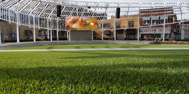 Centennial Plaza in Downtown Canton featuring ForeverLawn Landscape synthetic grass