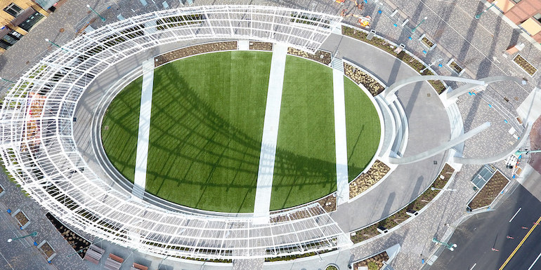 Centennial Plaza in Downtown Canton featuring ForeverLawn Landscape synthetic grass