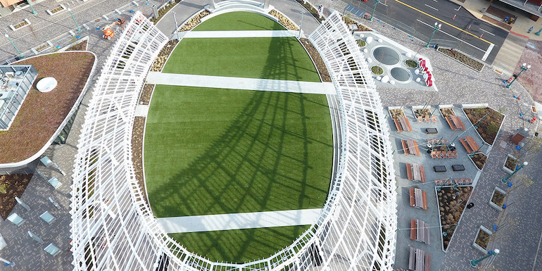 Centennial Plaza in Downtown Canton featuring ForeverLawn Landscape synthetic grass